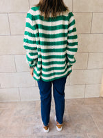 Green Striped Chunky Cardigan