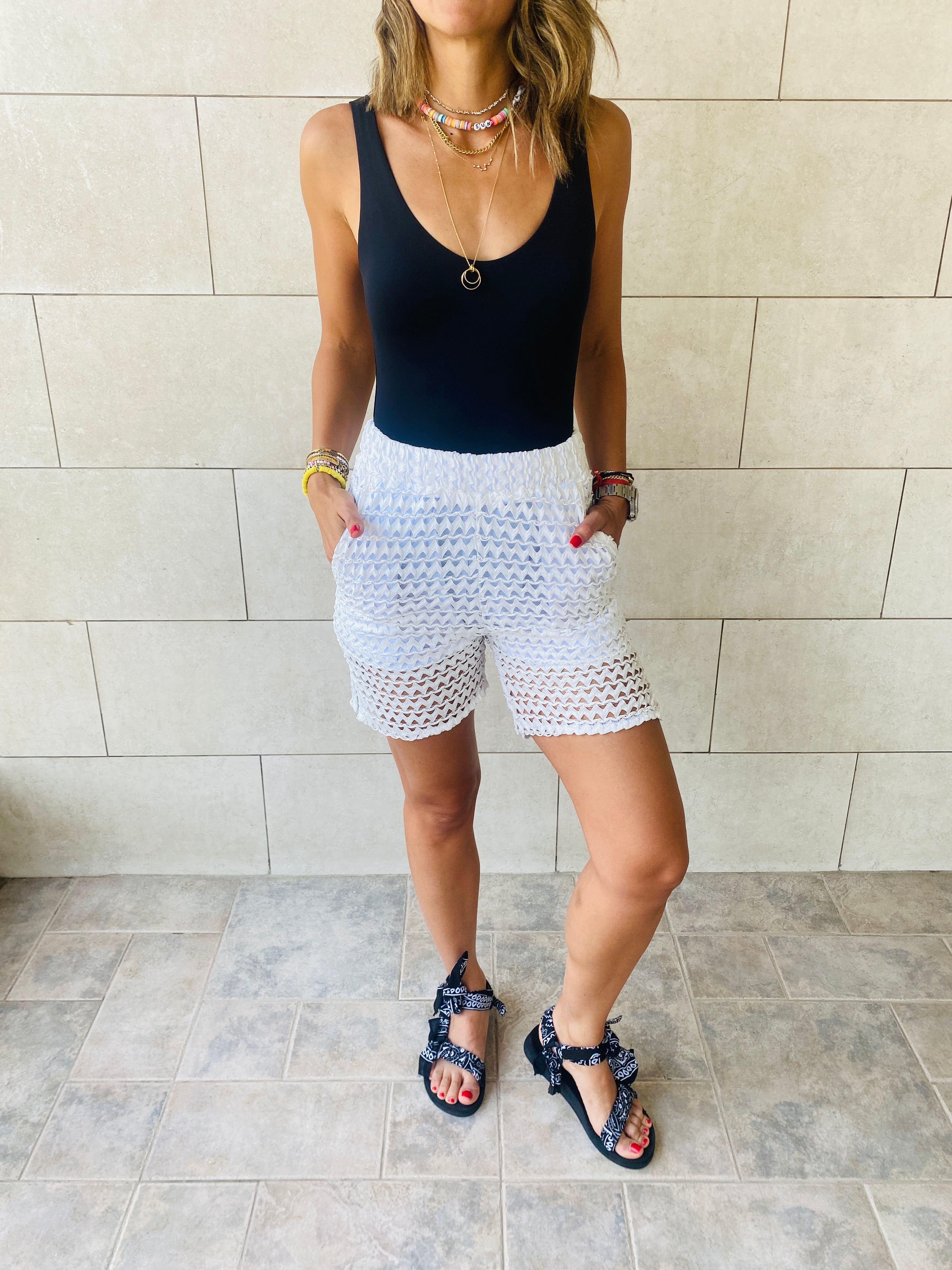 White Luxe Mesh Shorts