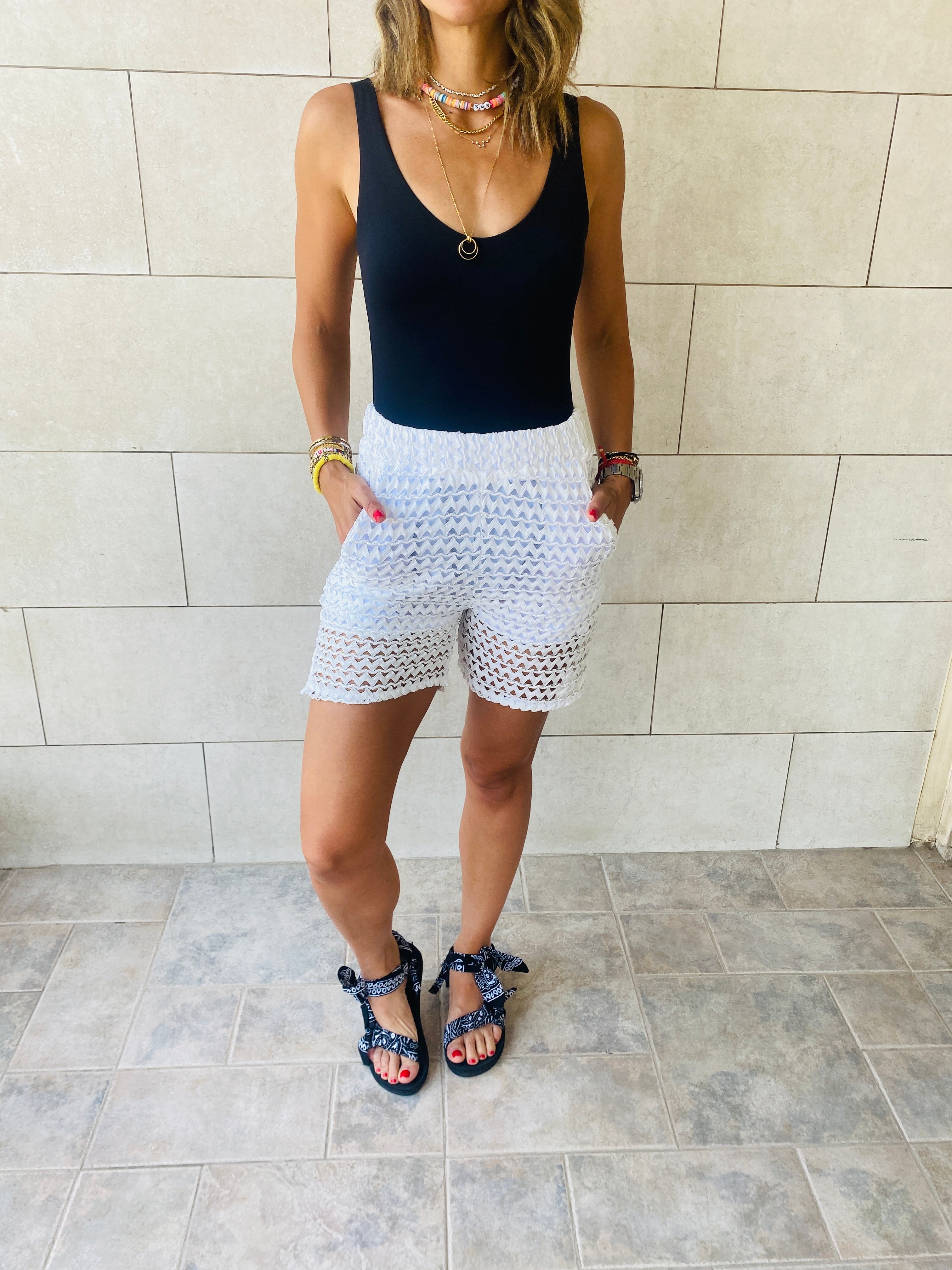 White Luxe Mesh Shorts