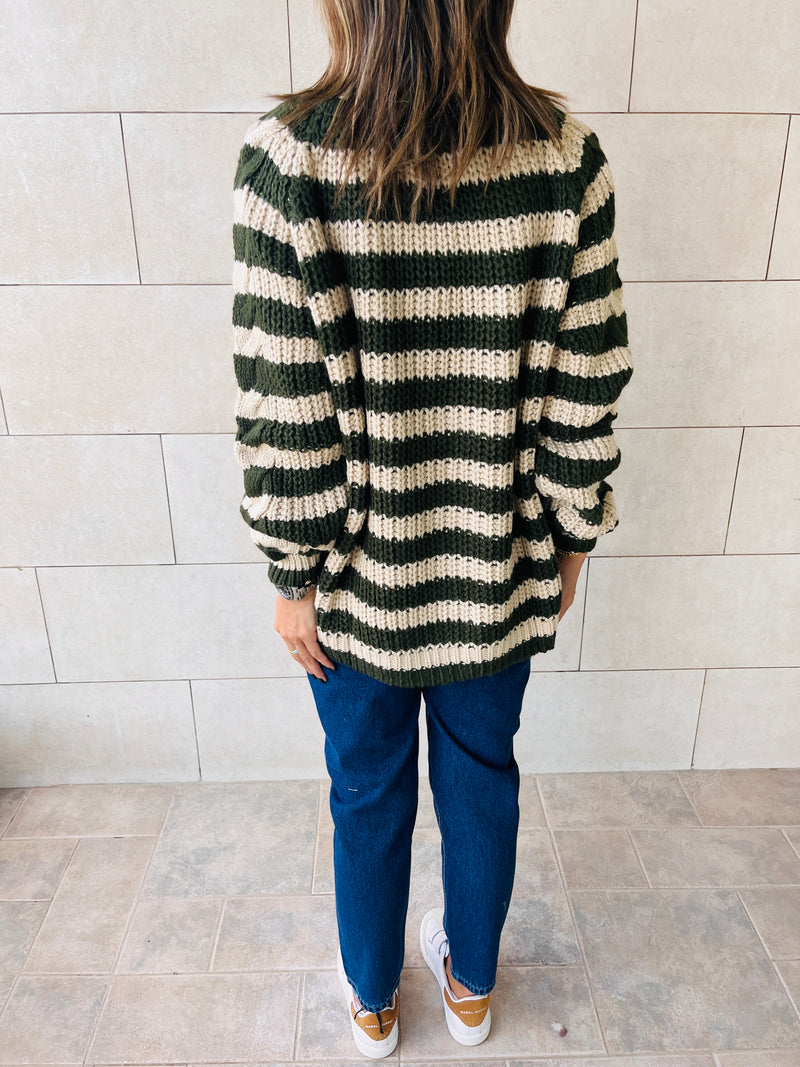 Olive Striped Chunky Cardigan