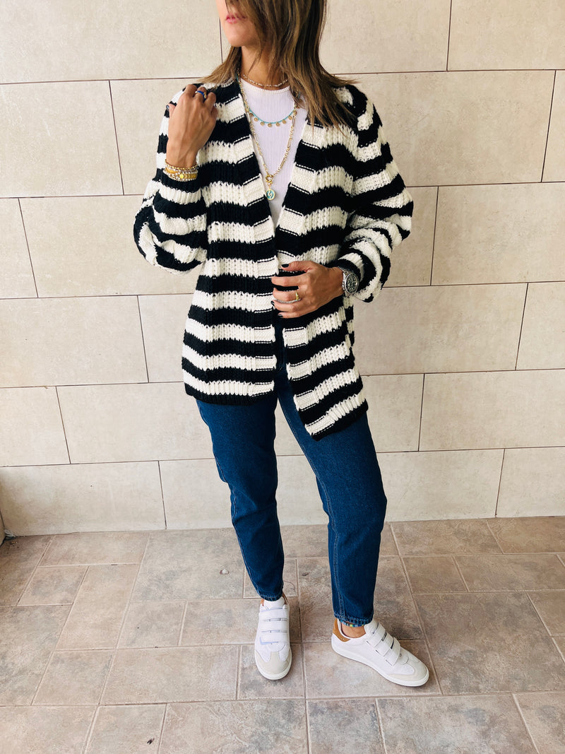 Black Striped Chunky Cardigan