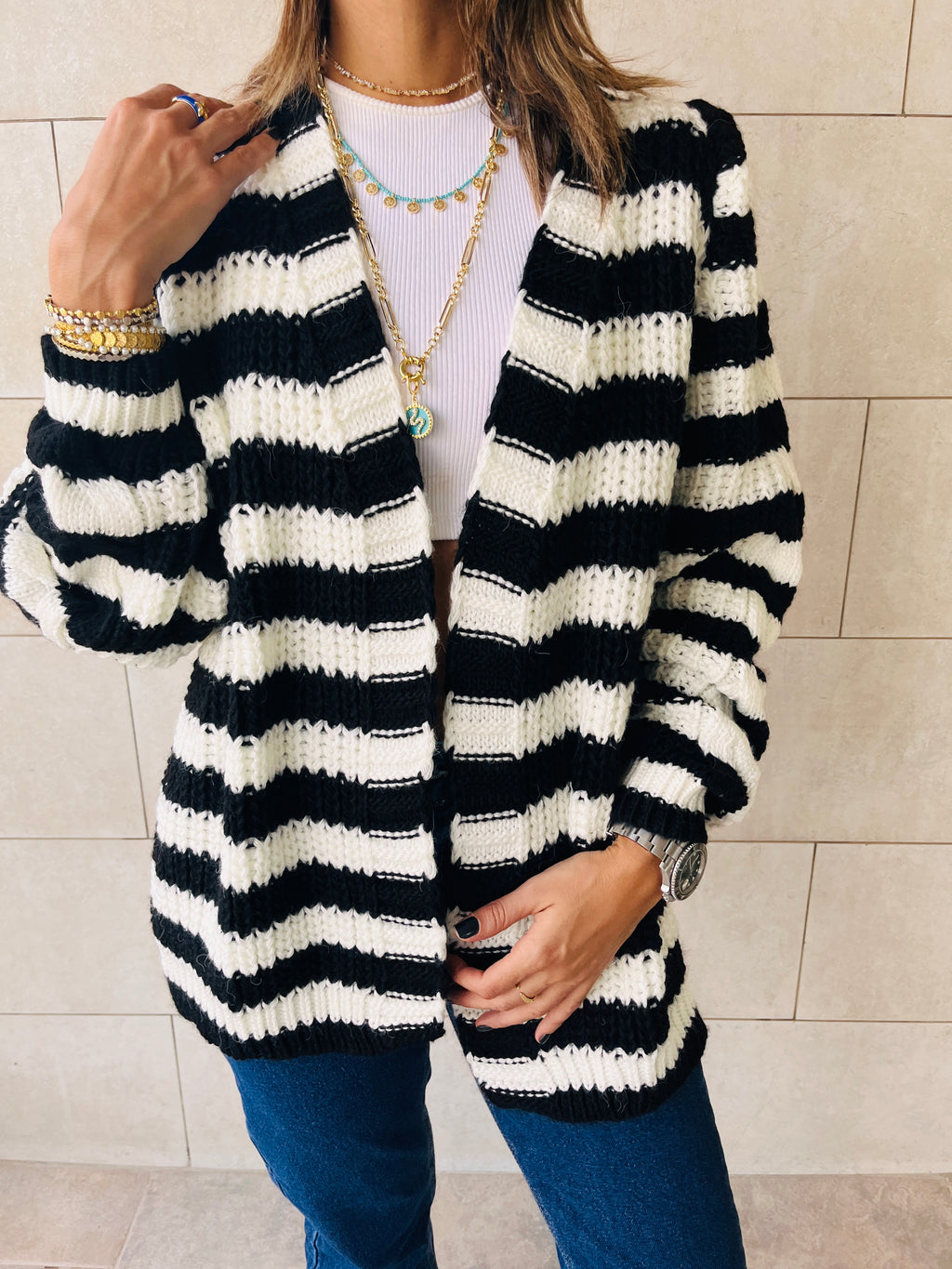 Black Striped Chunky Cardigan