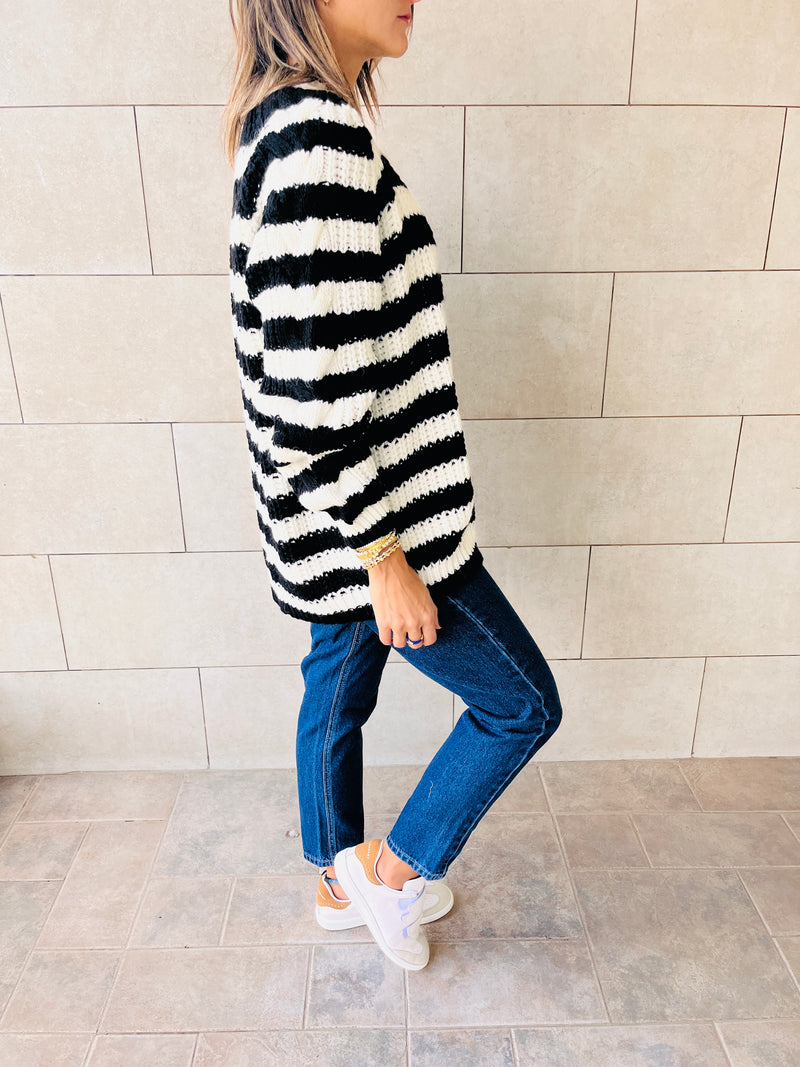 Black Striped Chunky Cardigan