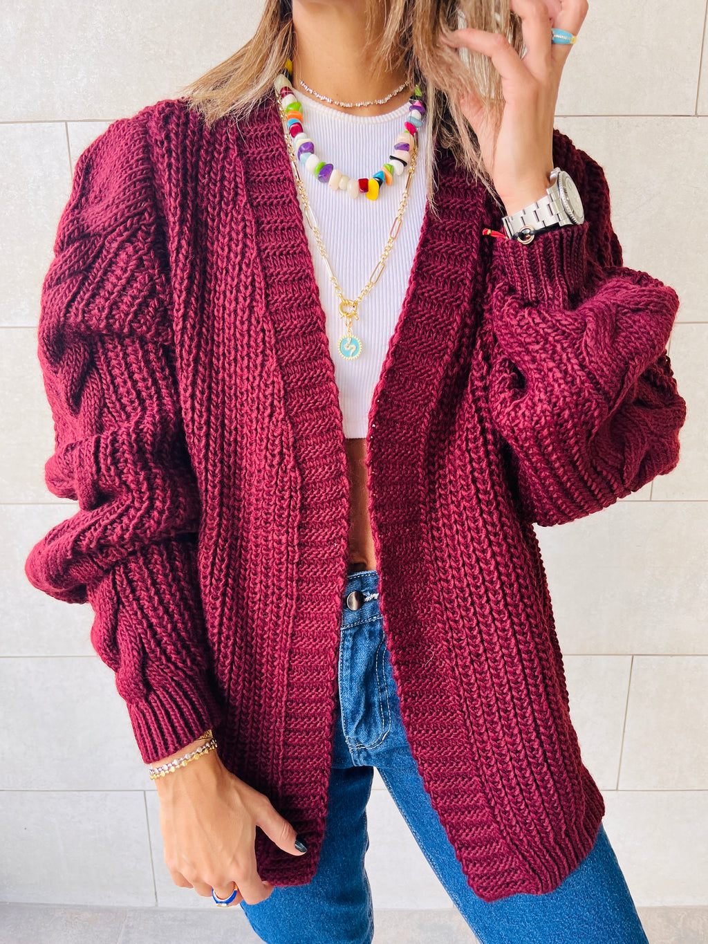 Burgundy Chunky Cardigan