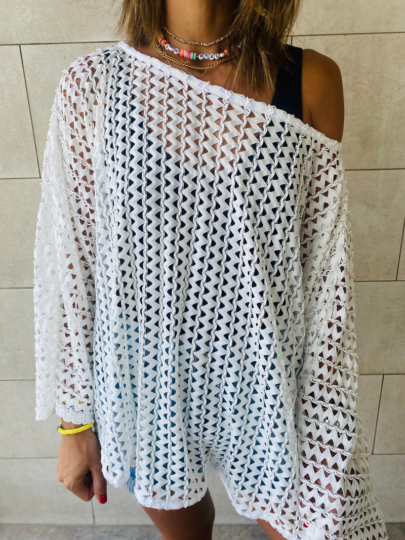 White Luxe Mesh Coverup