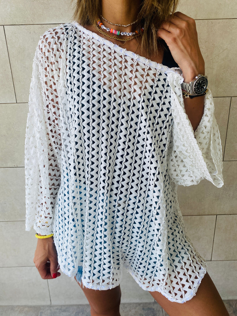 White Luxe Mesh Coverup