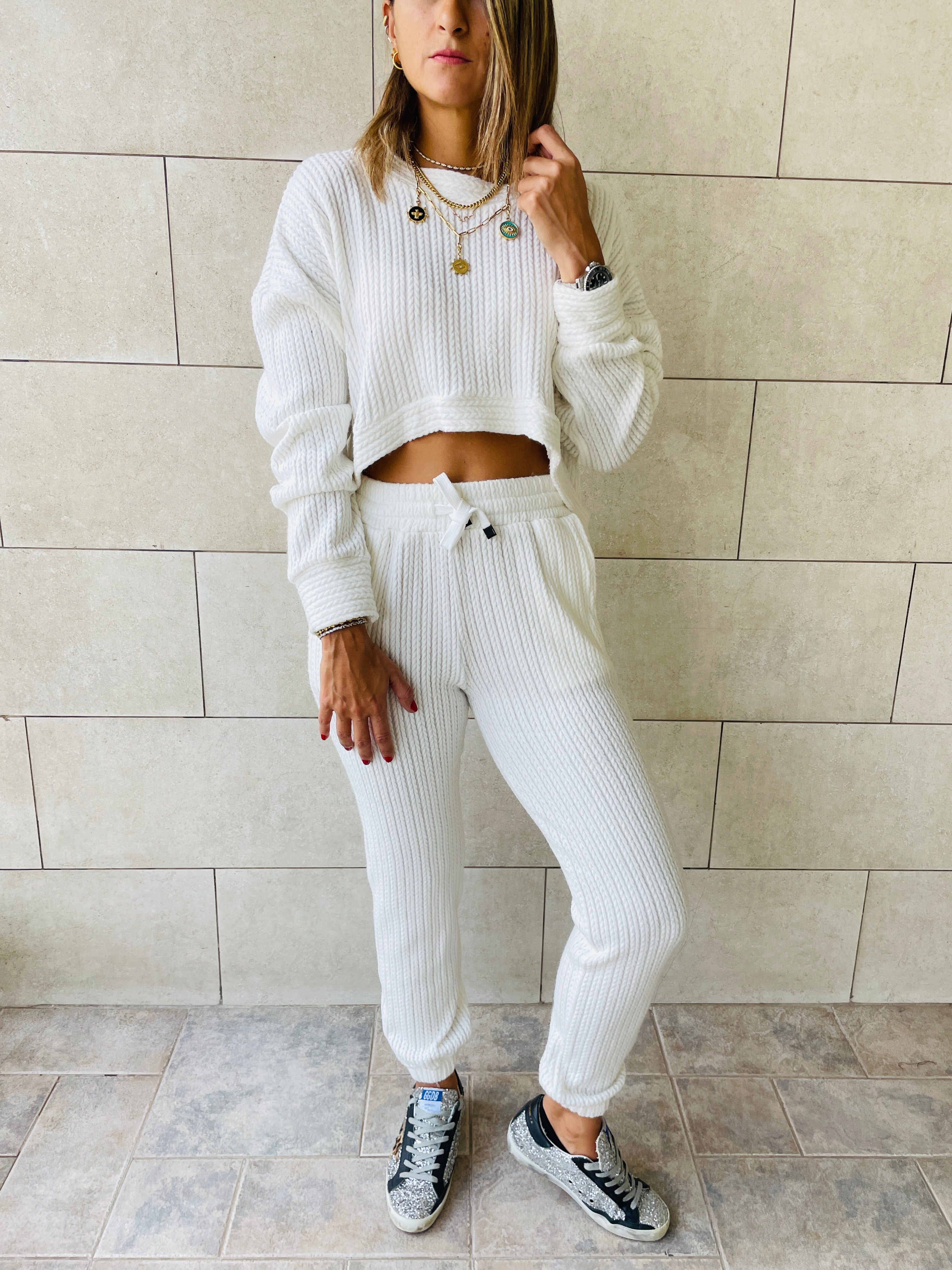 2 Piece White Knit Set