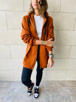 Rust Longline Zip Up Hoodie