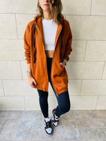Rust Longline Zip Up Hoodie