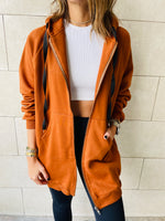 Rust Longline Zip Up Hoodie