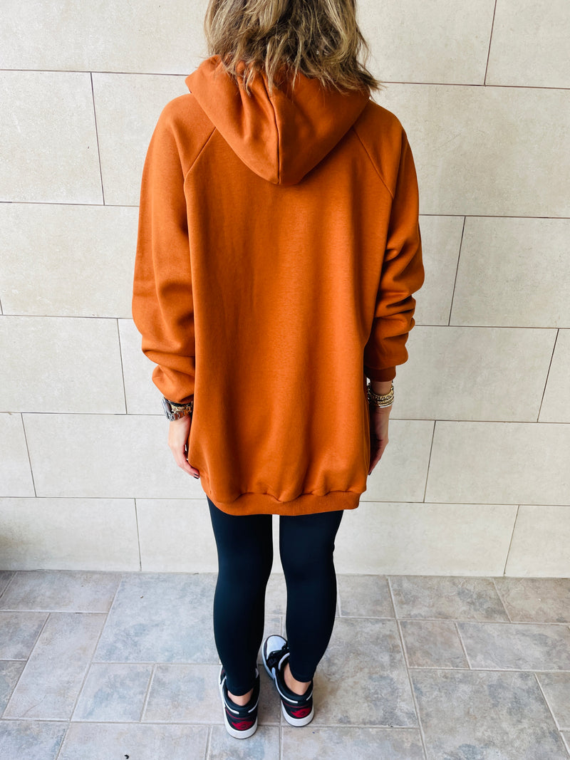 Rust Longline Zip Up Hoodie