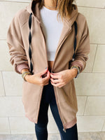 Taupe Longline Zip Up Hoodie