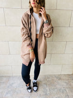 Taupe Longline Zip Up Hoodie