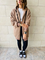 Taupe Longline Zip Up Hoodie