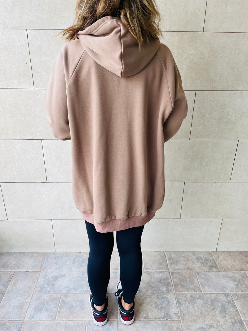 Taupe Longline Zip Up Hoodie