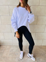 White Cropped Drawstring Sweatshirt