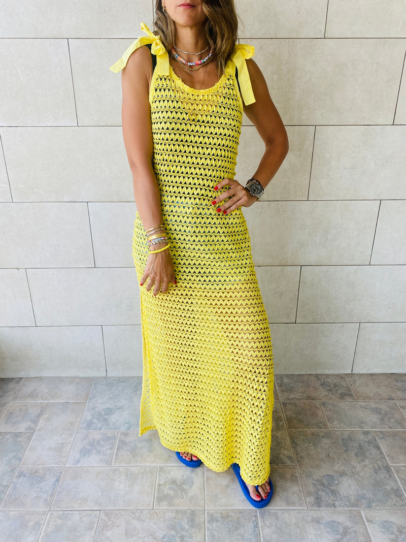 Yellow Luxe Mesh Dress