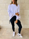 White Cropped Drawstring Sweatshirt