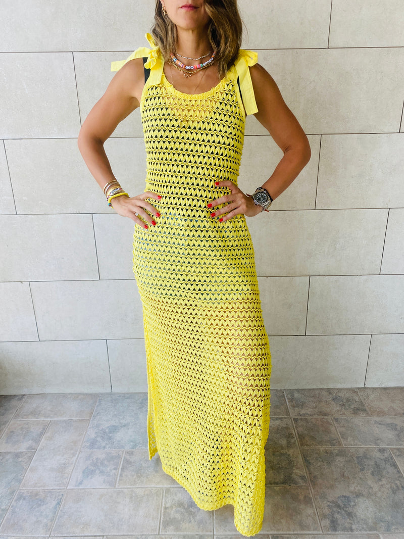 Yellow Luxe Mesh Dress