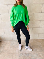 Green Cropped Drawstring Sweatshirt