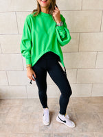 Green Cropped Drawstring Sweatshirt