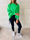 Green Cropped Drawstring Sweatshirt