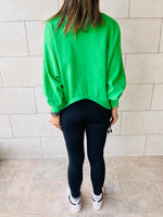 Green Cropped Drawstring Sweatshirt