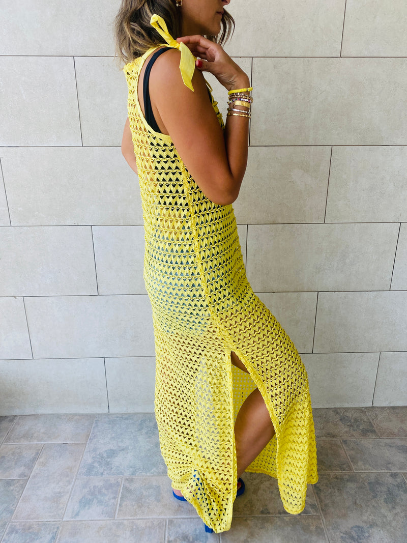 Yellow Luxe Mesh Dress