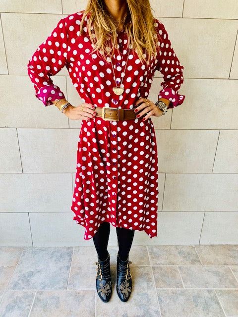 Polka A-Line Shirt Dress