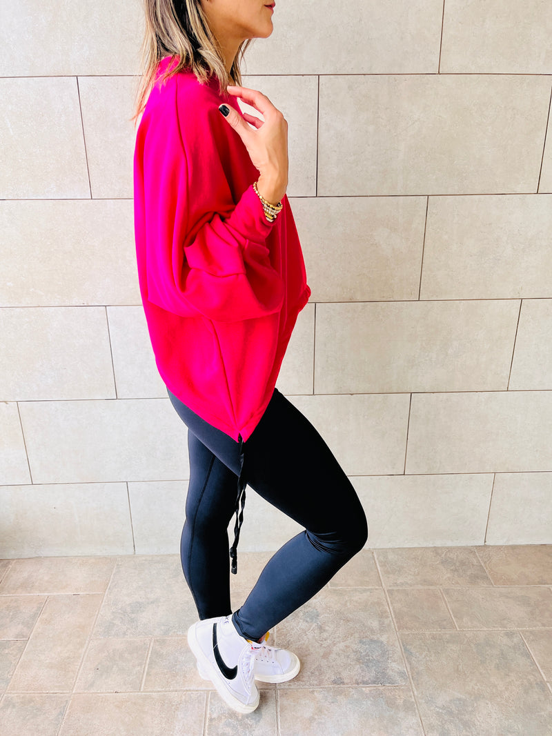 Fuchsia Cropped Drawstring Sweatshirt