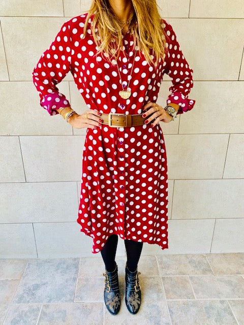 Polka A-Line Shirt Dress
