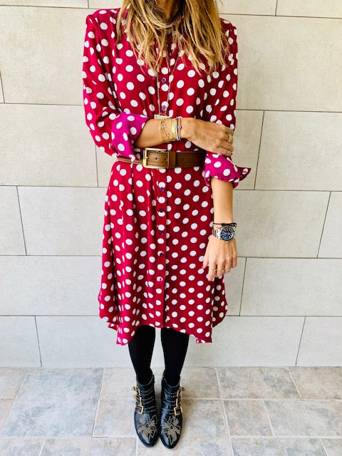 Polka A-Line Shirt Dress
