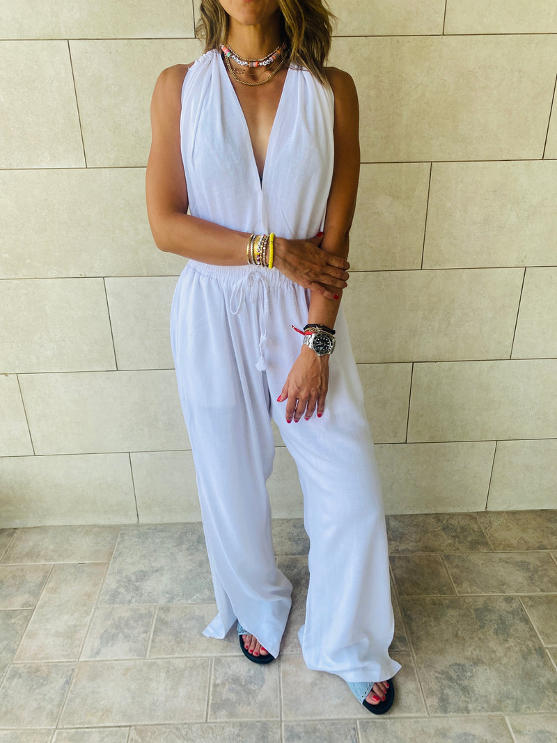 White Backless Santorini Jumpsuit