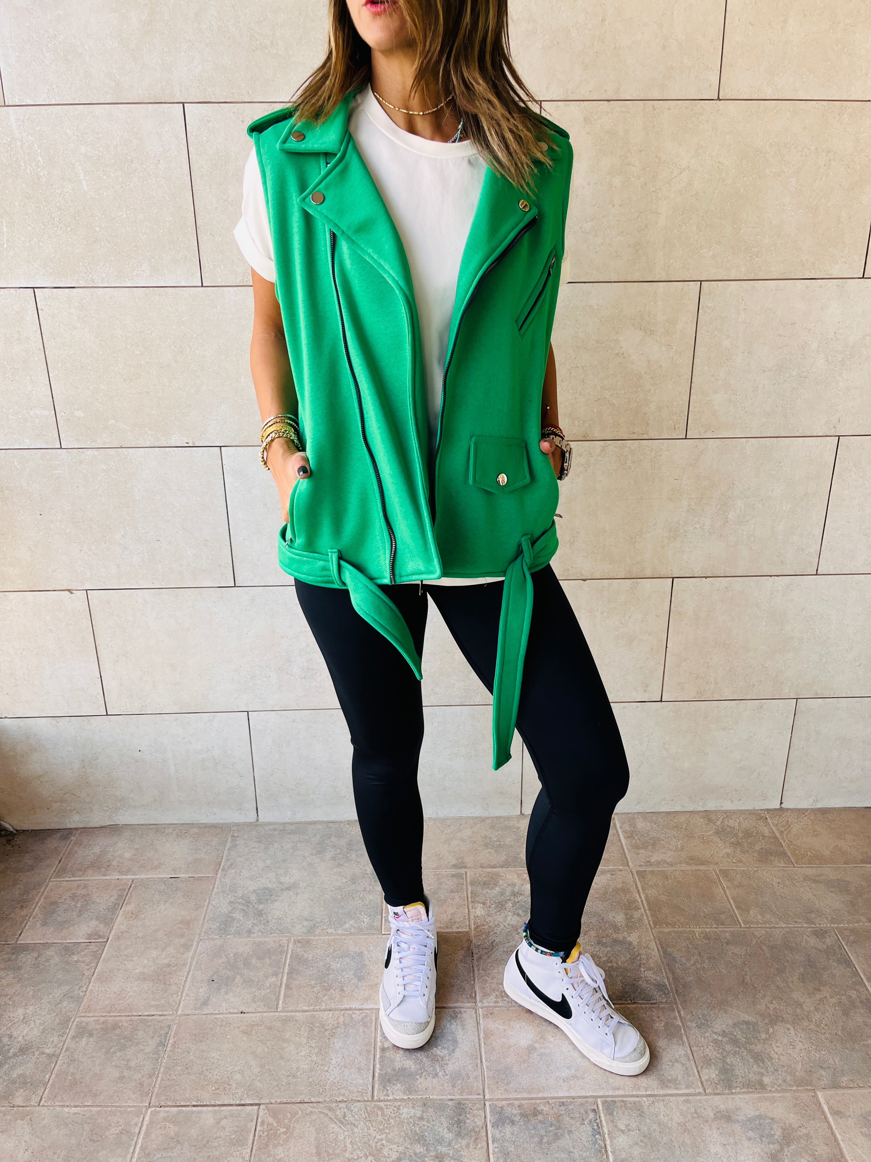 Green Fleece Sweat Biker Vest