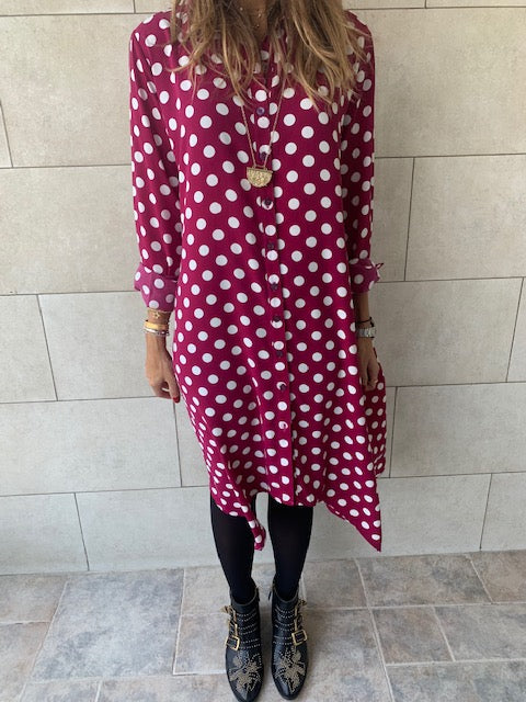 Polka A-Line Shirt Dress