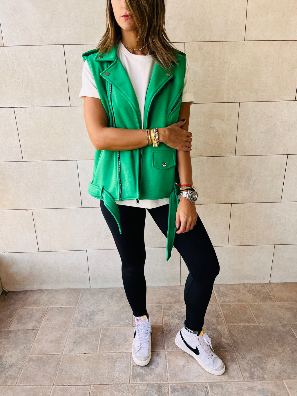 Green Fleece Sweat Biker Vest