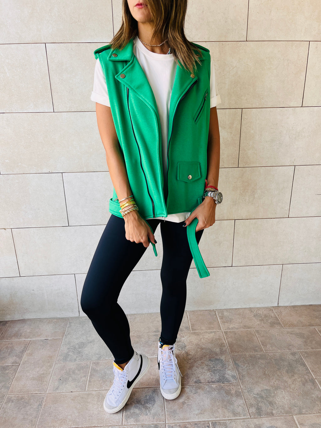 Green Fleece Sweat Biker Vest