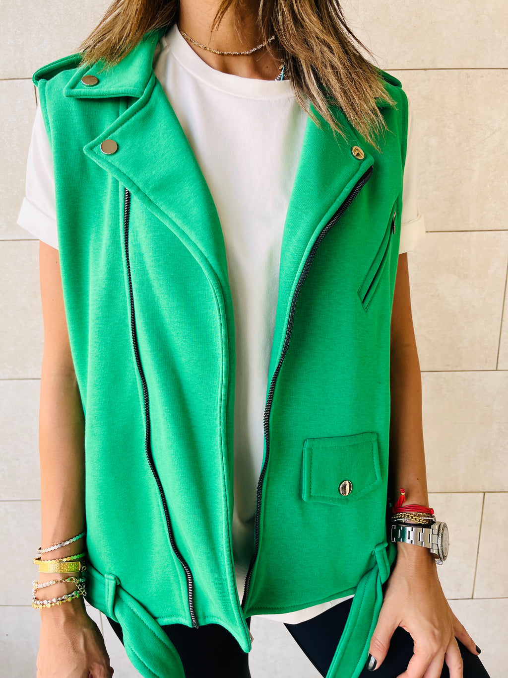 Green Fleece Sweat Biker Vest