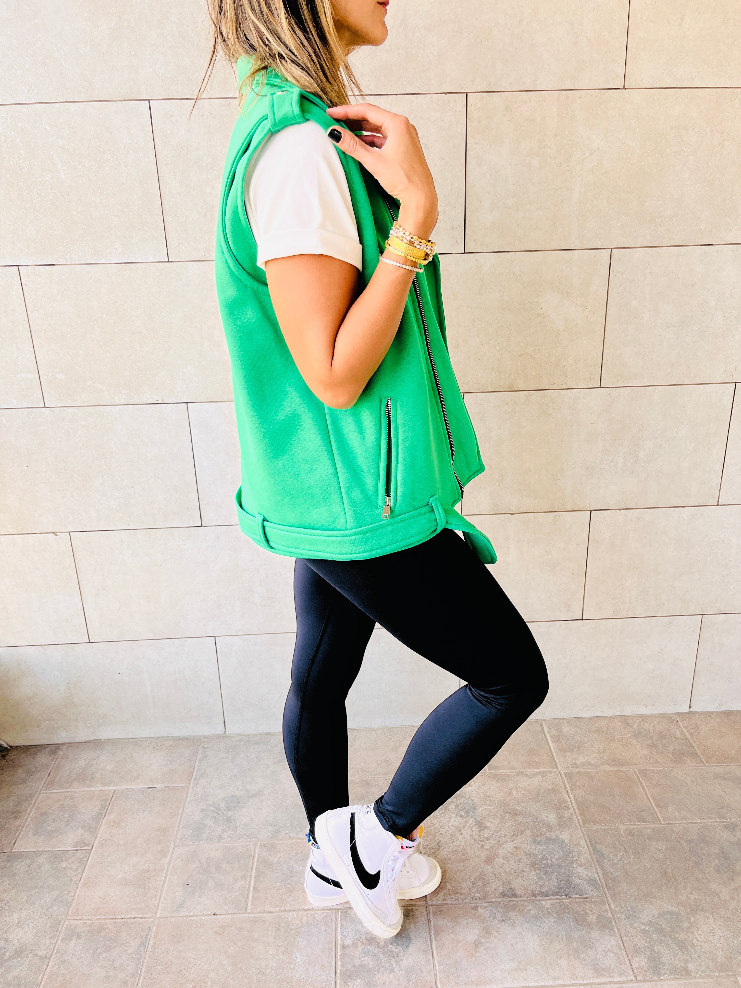 Green Fleece Sweat Biker Vest