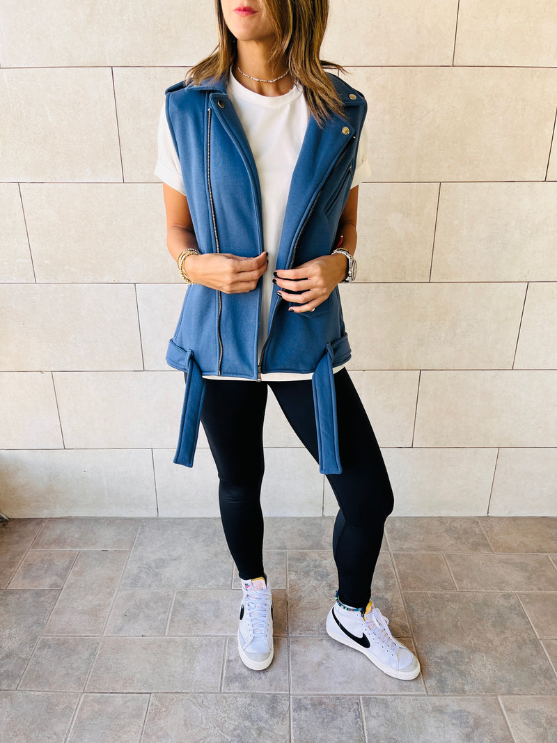 Blue Fleece Sweat Biker Vest