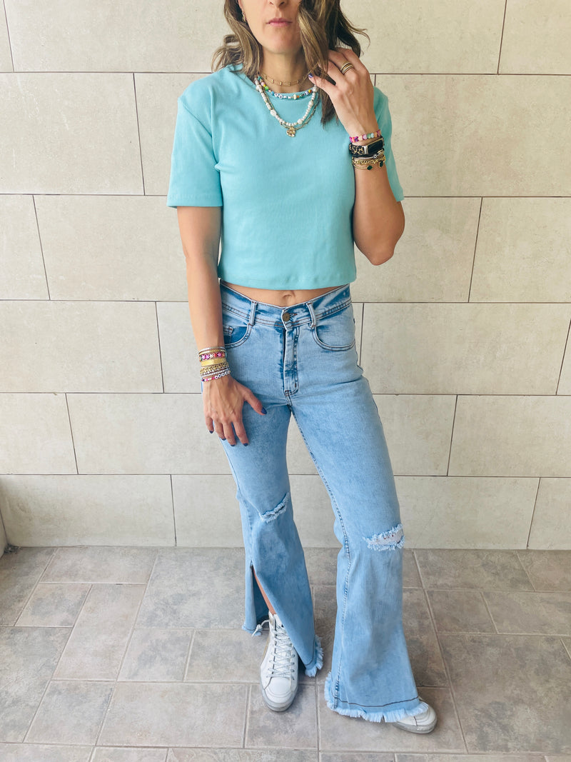 White & Aqua T-shirt Set