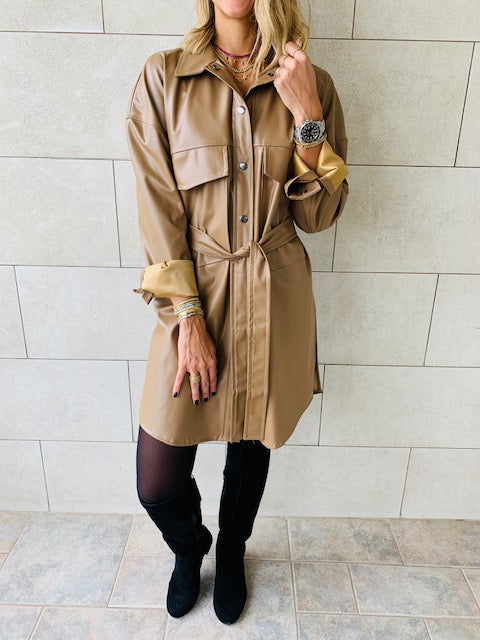 Beige Leather Tie Shirt