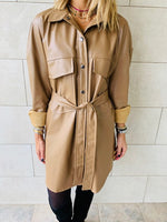 Beige Leather Tie Shirt