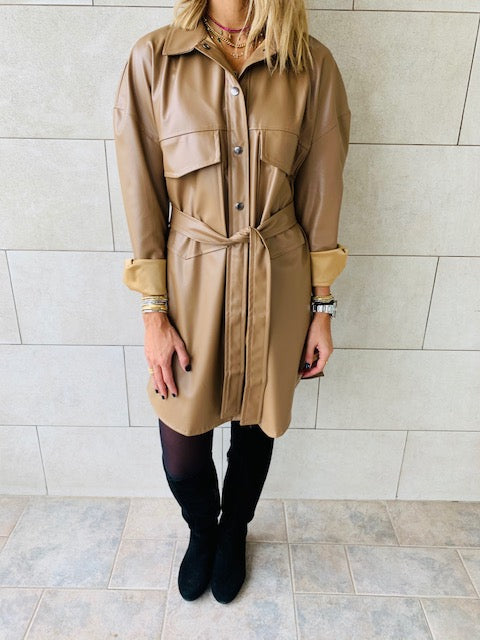 Beige Leather Tie Shirt