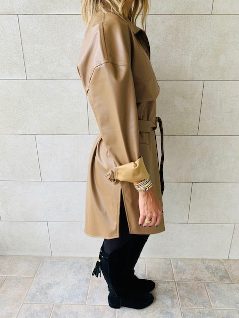Beige Leather Tie Shirt