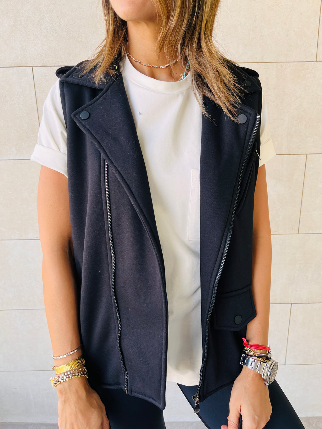 Black Fleece Sweat Biker Vest