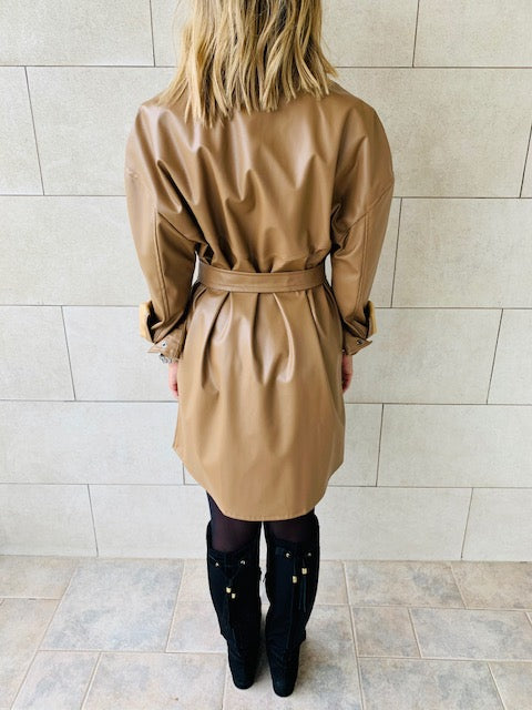 Beige Leather Tie Shirt