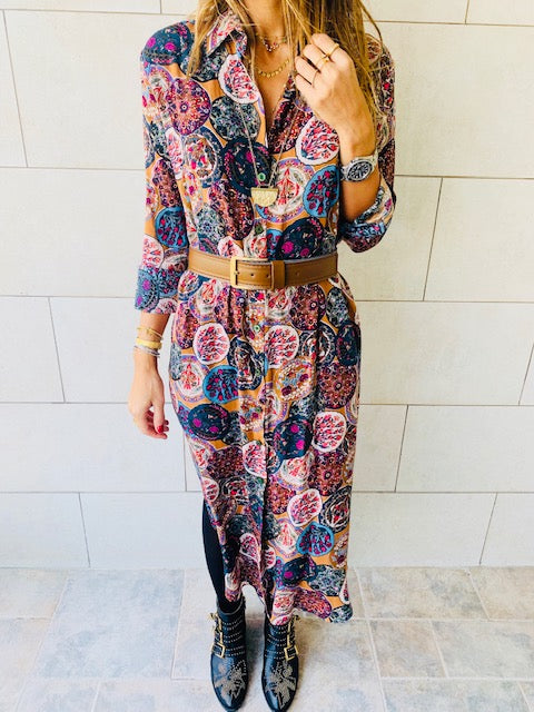 Multi Print Shirt Dress
