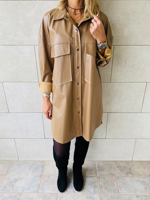 Beige Leather Tie Shirt