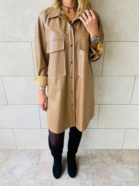 Beige Leather Tie Shirt